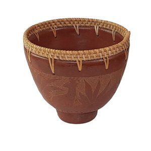 Earthenware Carved‎ Bowl Animal Trees Brown Reddish Decorative Wicker Acc…